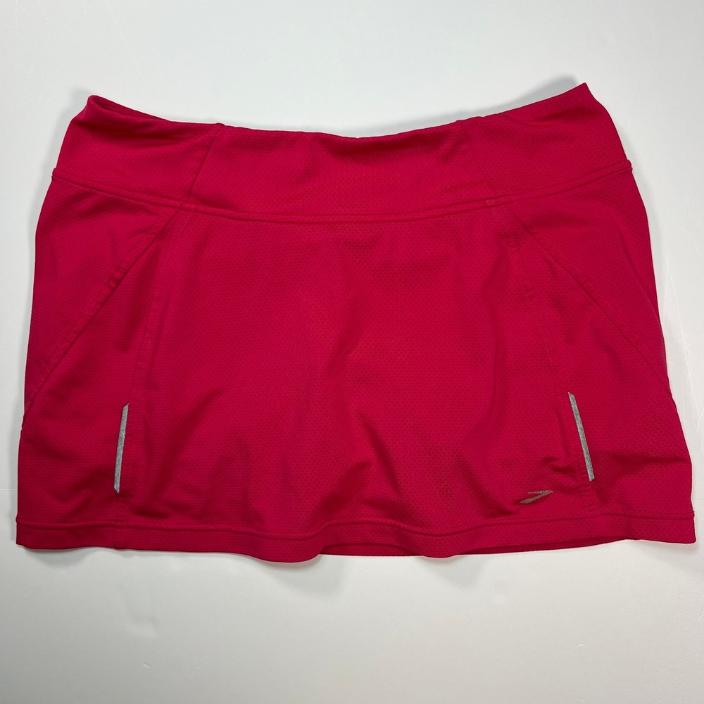 Brooks Running Skort Medium Pink Built-in Shorts Reflective Athletic Skirt Gym
